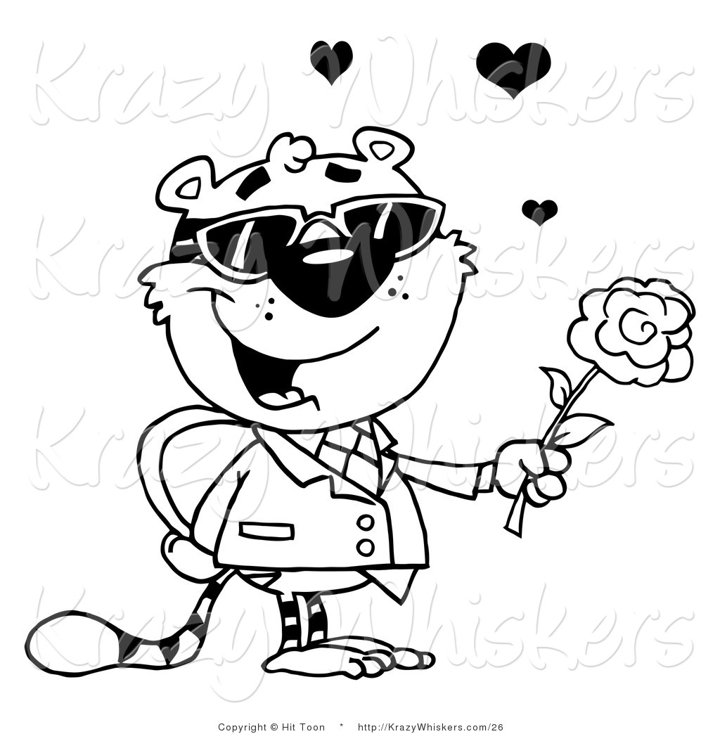 Critter Clipart Of A Black And White Valentine Tiger   Royalty Free By
