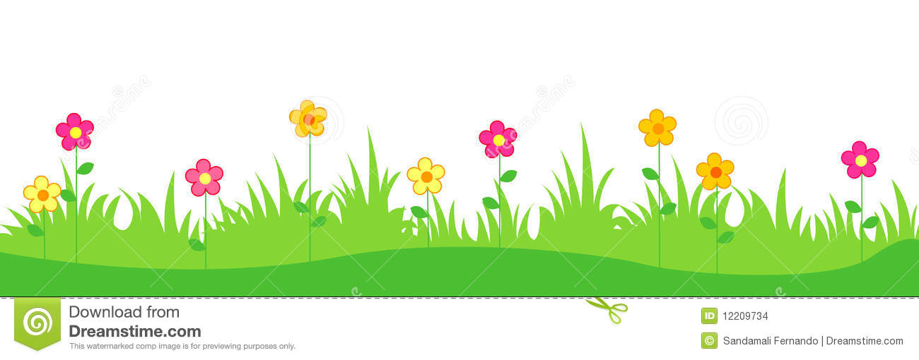 Green Grass With Cute Spring Flowers Illustration Isolated White