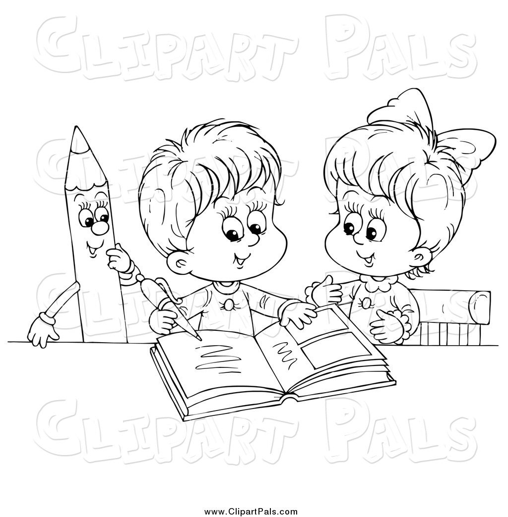 Pal Clipart Of Black And White Children Writing In A Photo Album By