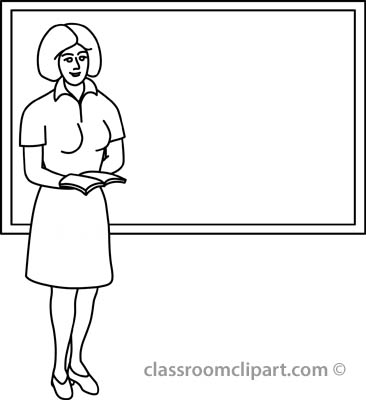 School   Teacher Near Chalkboard Outline   Classroom Clipart
