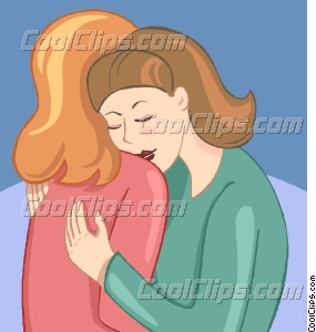 Two Women Hugging Vector Clip Art