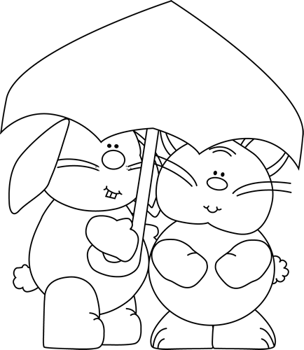 Umbrella Clipart Black And White Bunnies Under Umbrella Black White