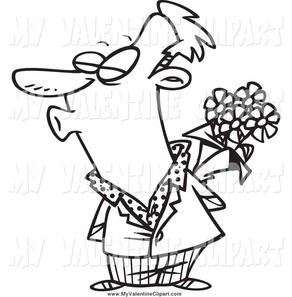 Valentine Clipart Of A Black And White Puckering Man Holding