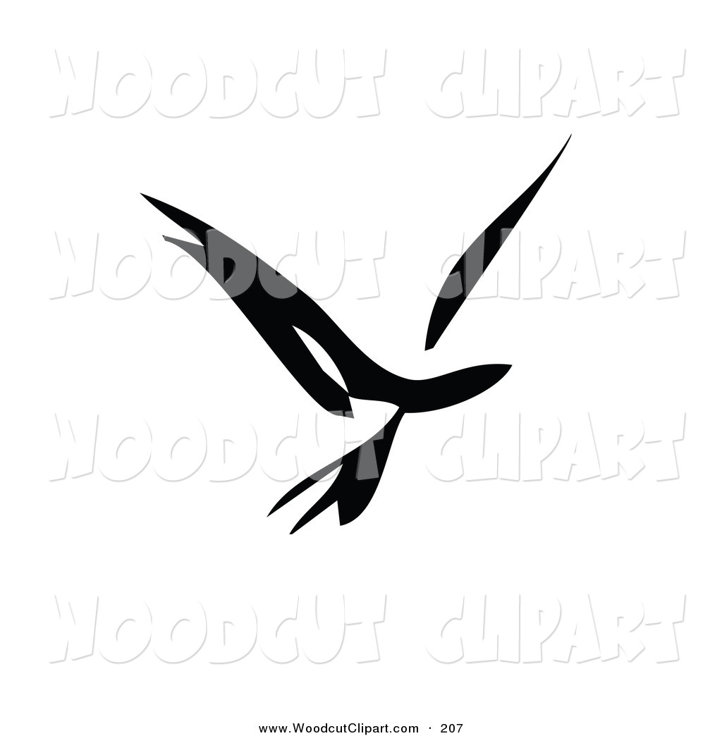 Vector Clip Art Of A Black And White Abstract Bird In Flight On White    