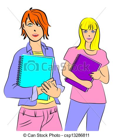 Vector Clip Art Of Girls College Students   Two Girls College Students