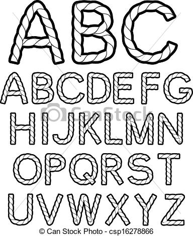 Vector   Vector Black White Rope Font Alphabet   Stock Illustration