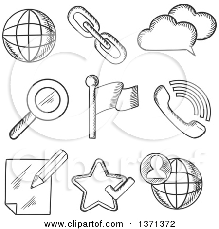 1371372 Clipart Of Black And White Sketched Social Media Search Zoom    