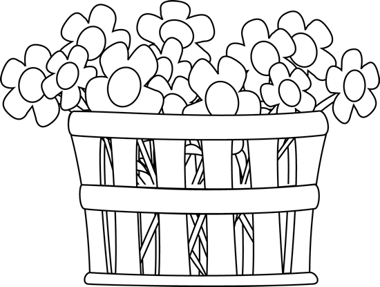 Black And White Basket Of Flowers Clip Art   Black And White Basket Of    