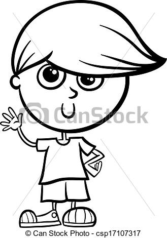 Black And White Cartoon Illustration Of Cute Funny Little Boy For