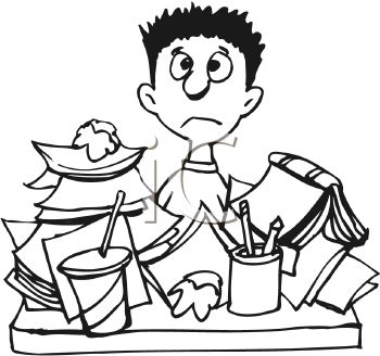 Black And White Cartoon Of A Boy Cramming For A Test Clipart Image Jpg