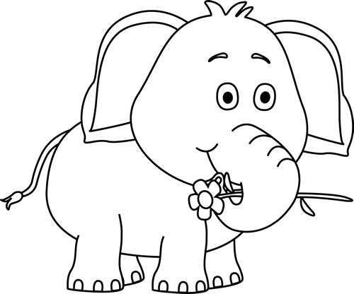 Black And White Elephant With A Flower Clip Art Image Black And White    