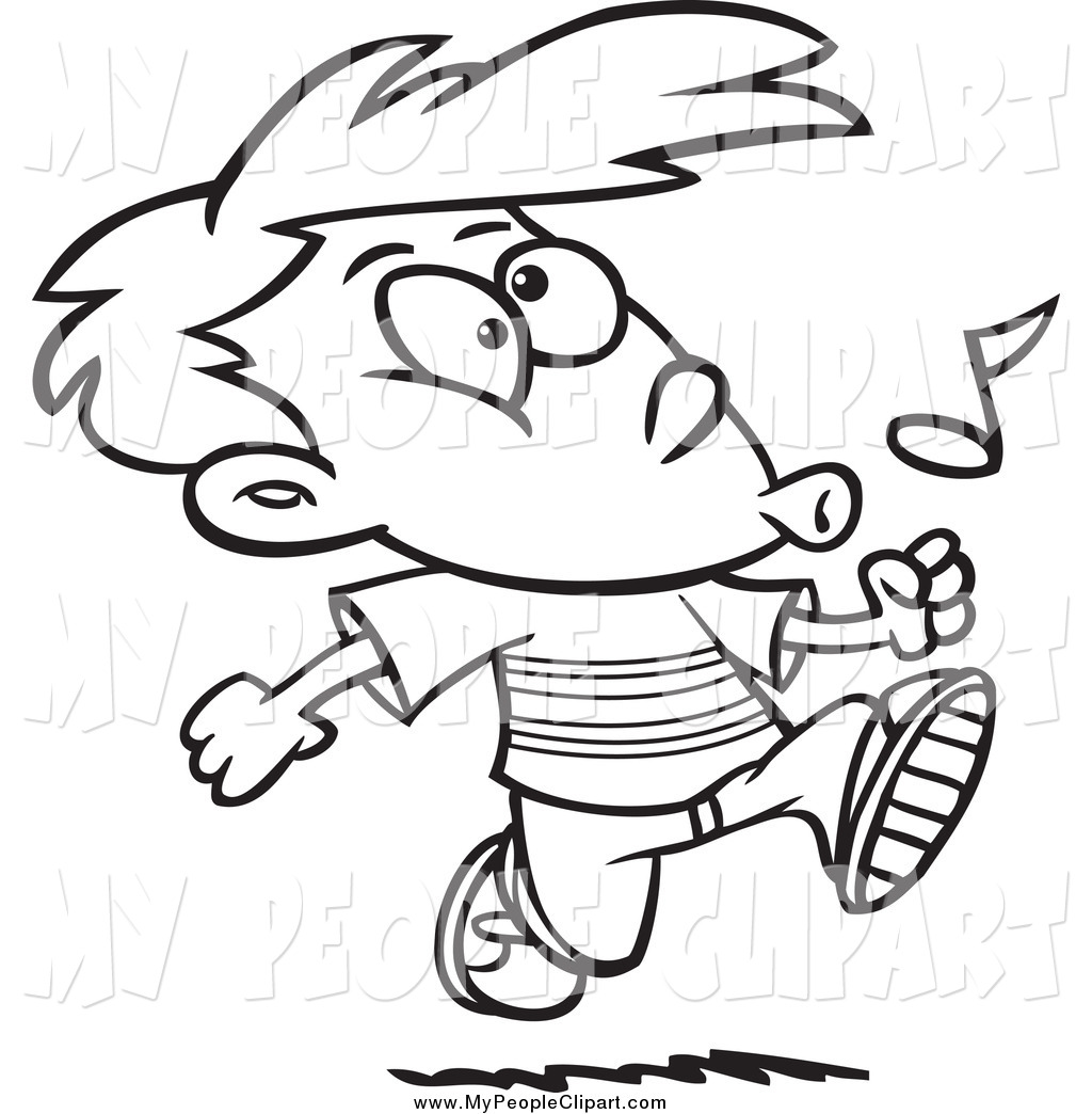 Clip Art Of A Black And White Happy Boy Walking And Whistling By Ron    