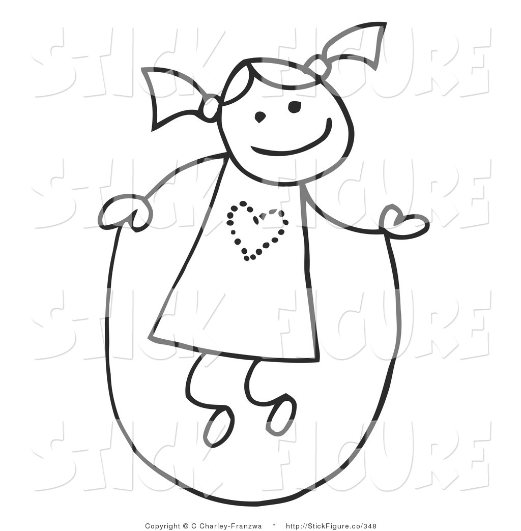 Clip Art Of A Happy Stick Person Girl With Her Hair In Pig Tails