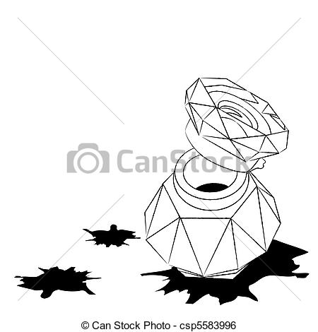 Clip Art Vector Of Inkwell   Glass Inkwell And Ink Blots In Sketch