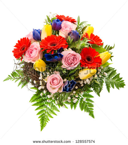 Closeup Of Colorful Spring Flowers Bouquet Isolated On White