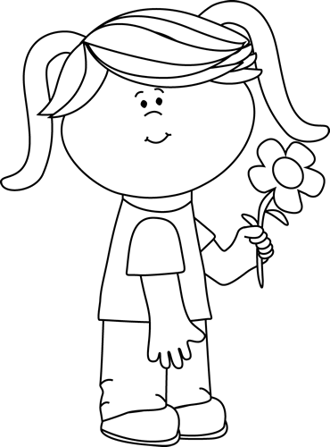 Comblack And White Girl Holding A Flower Clip Art   Black And White
