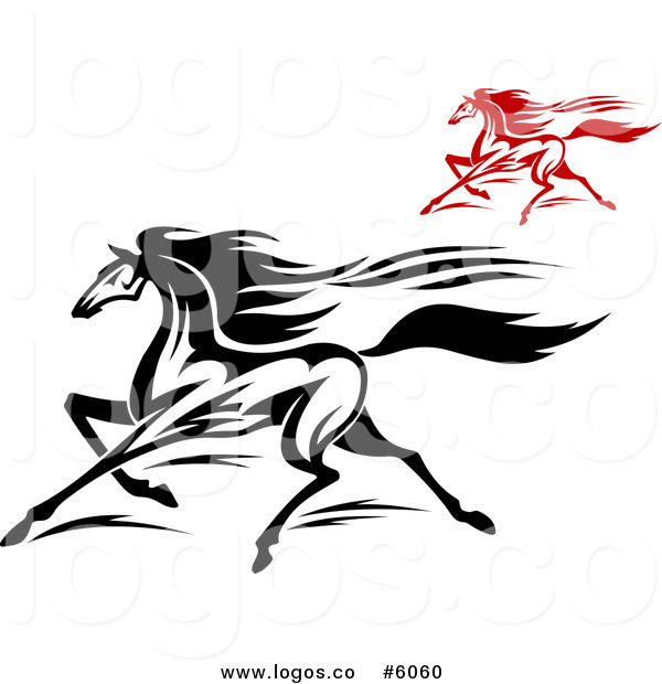 Free Vector Of Logos Of Black And White And Red Racing Horses Running