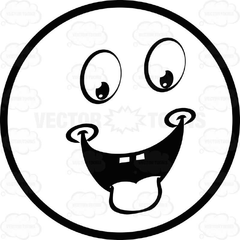 Hungry Dimpled Large Eyed Black And White Smiley Face Emoticon With