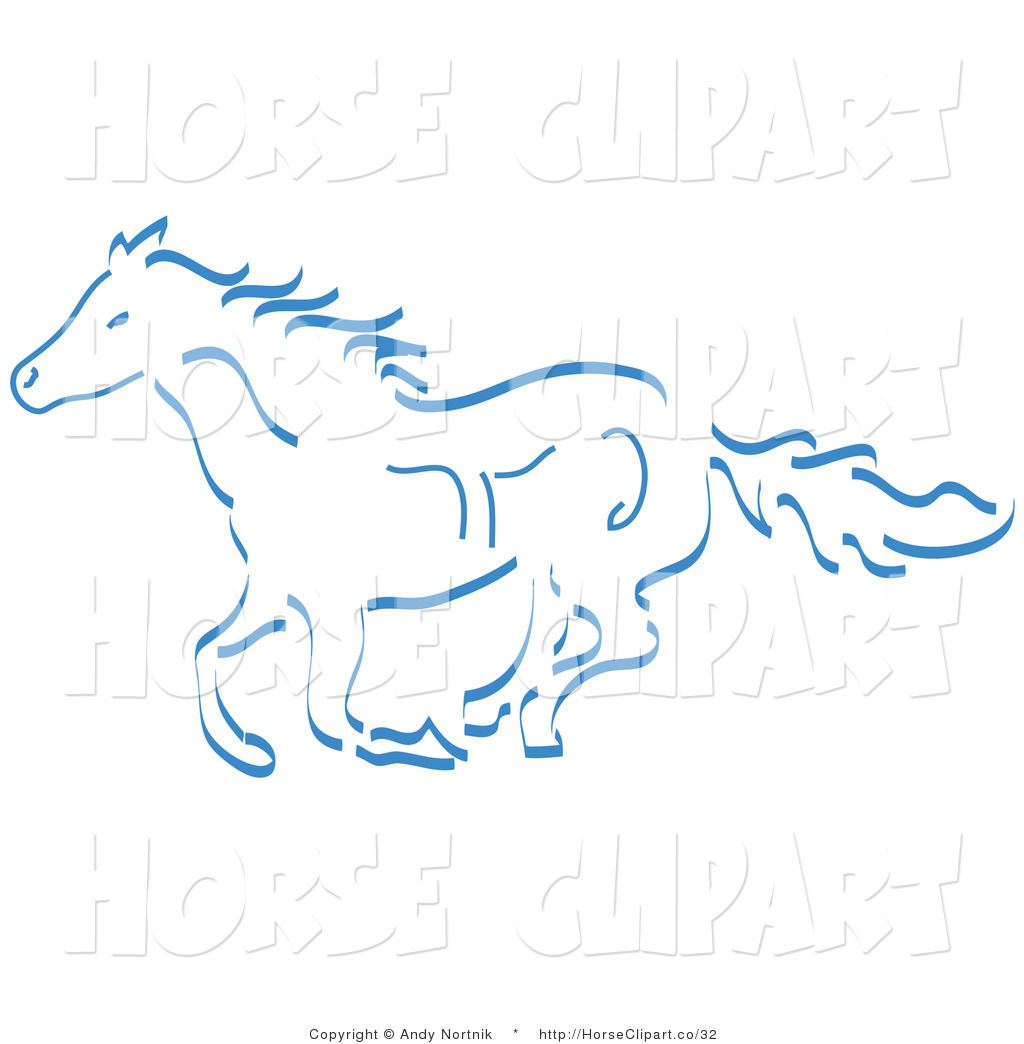 Larger Preview  Clip Art Of A Running Wild Horse In Blue On White By    