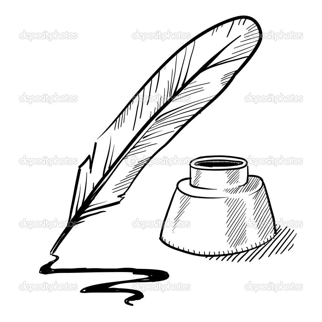 Quill Pen And Inkwell Sketch   Stock Vector   Lhfgraphics  14135107