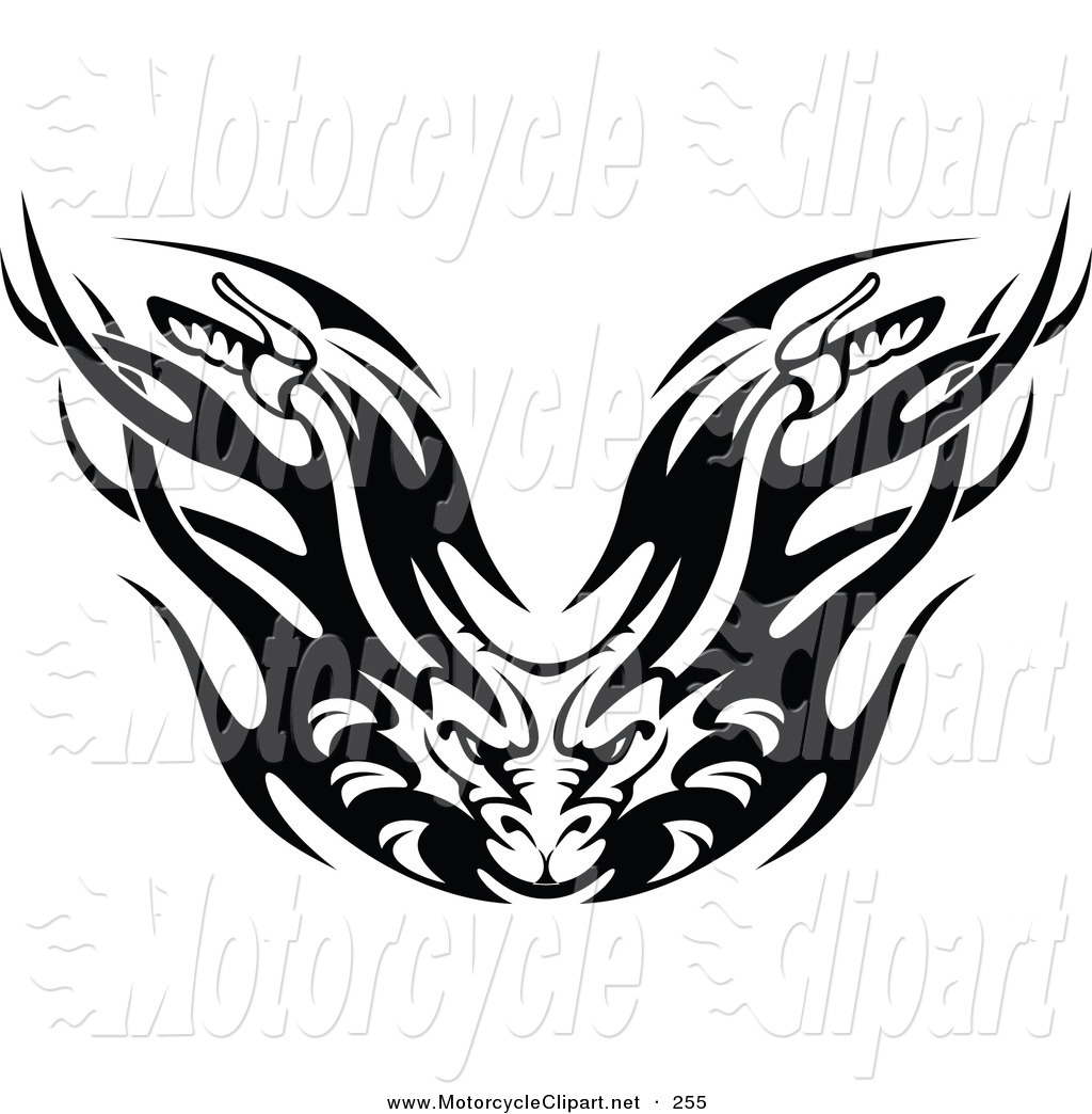 Transportation Clipart Of A Black And White Flaming Demon Motorcycle
