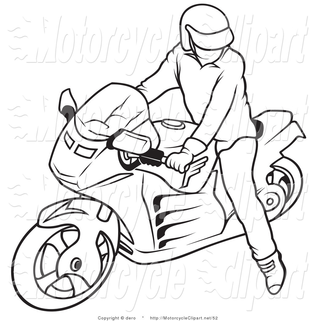 Transportation Clipart Of A Black And White Outline Of A Motorcycle