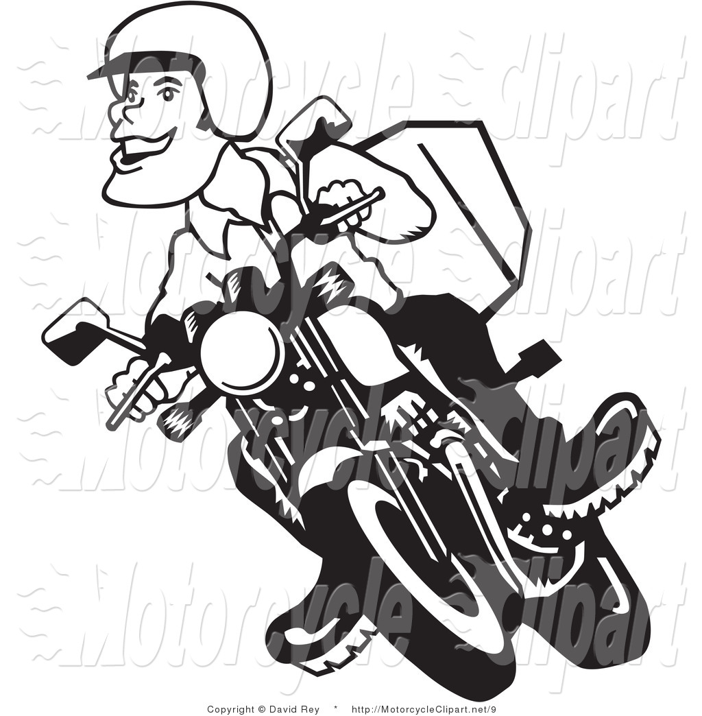 Vector Clipart Of A Black And White Biker Turning On His Motorcycle