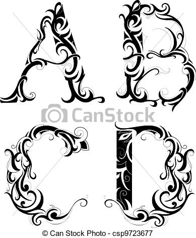 Vector   Floral Abstraction With Letters   Stock Illustration Royalty