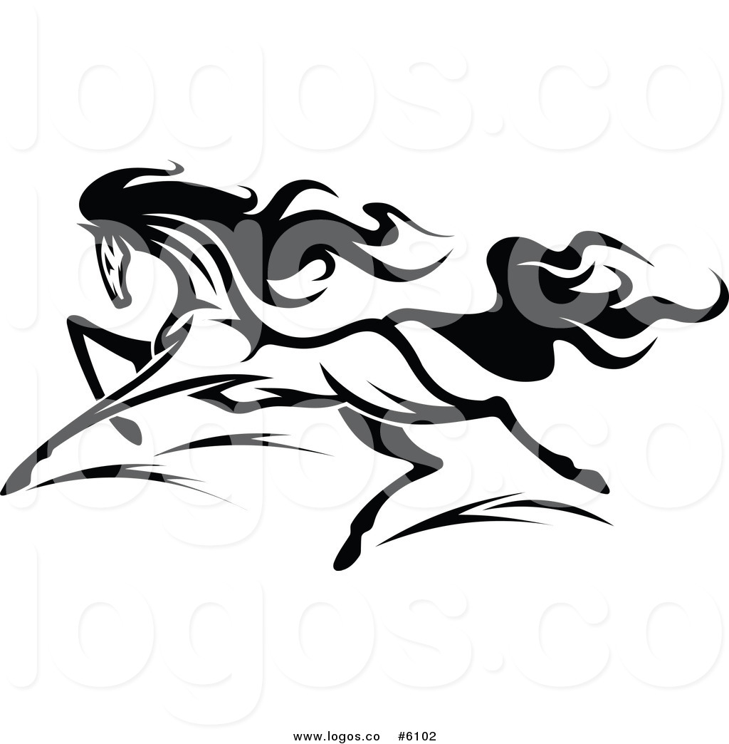 Vector Logo Of A Black And White Horse Running By Seamartini Graphics