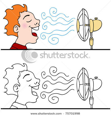 An Image Of A Man Cooling Off Using An Electric Fan    Vector Clip Art