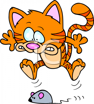 Animal Clip Art Picture Of A Cartoon Cat Scared Of A Mouse    