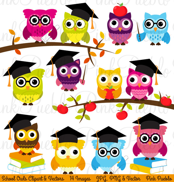 Back To School Owl Clipart   Vectors   Illustrations On Creative