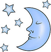 Blue Moon And Stars   Clipart Graphic