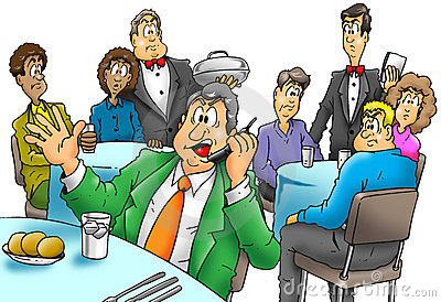 Illustration Of An Rude Man Talking On A Cellphone In A Restaurant