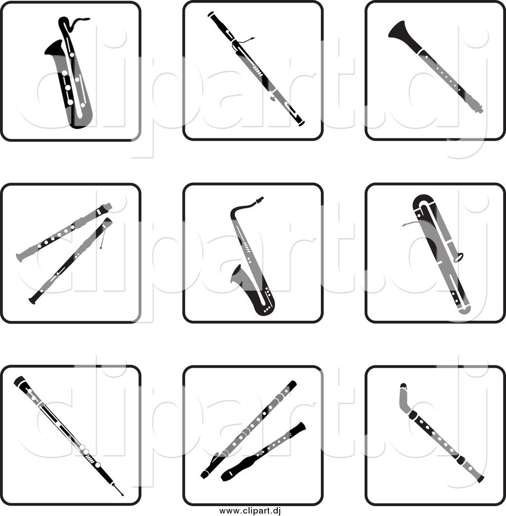 Vector Clipart Of Black And White Musical Instruments Icons By Frisko    