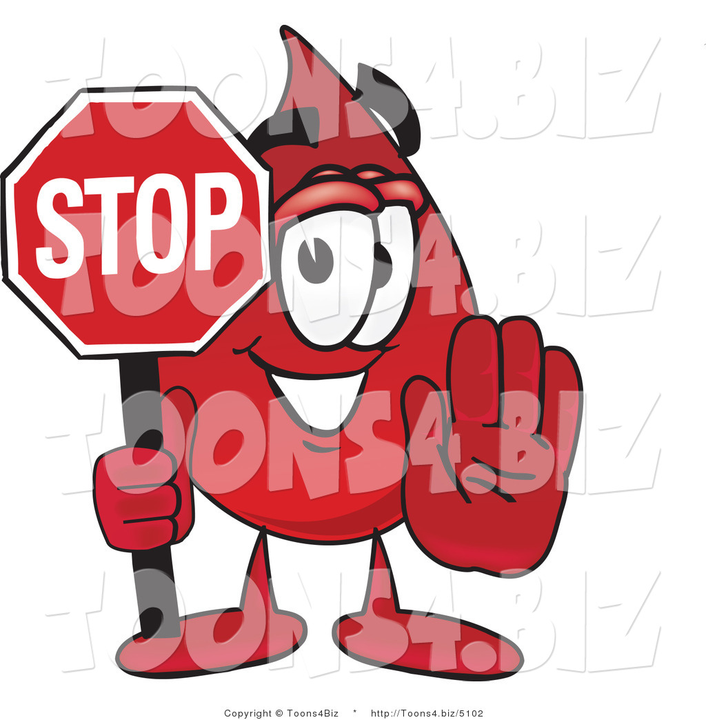 Vector Illustration Of A Cartoon Blood Droplet Mascot Holding A Stop