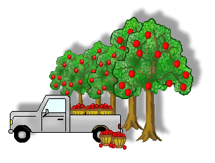 Apples Clip Art   Green Trucks In An Apple Orchard   Baskets Of Apples
