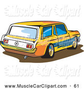 Automotive Clipart Of A Yellow Ford Mustang Station Wagon Car By