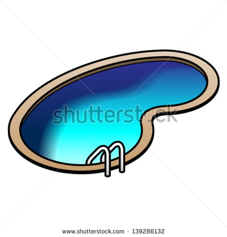 Backyard In Ground Kidney Shaped Swimming Pool    Stock Vector