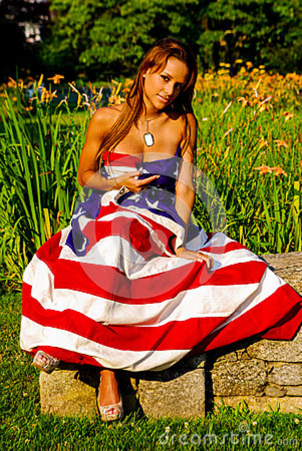 Beautiful Model Draped In The American Flag  Stock Photo   Image