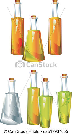 Bottles Different Forms With Sunflower Oil Olive Oil And Vinegar