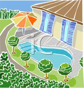 Built In Pool In A Backyard   Royalty Free Clipart Picture