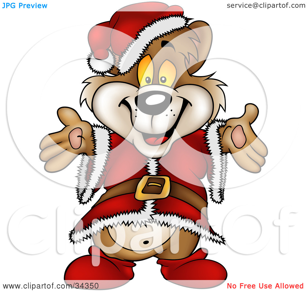 Clipart Illustration Of A Cute Christmas Bear In A Santa Suit And Hat