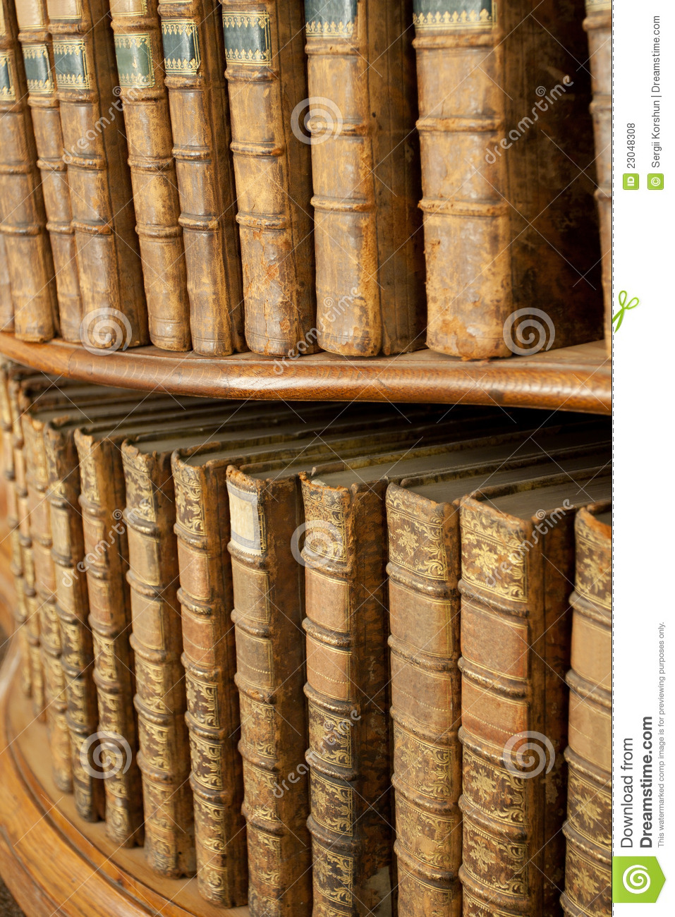 Covers Of Old Medieval Books On Shelf In Bookcase Royalty Free Stock