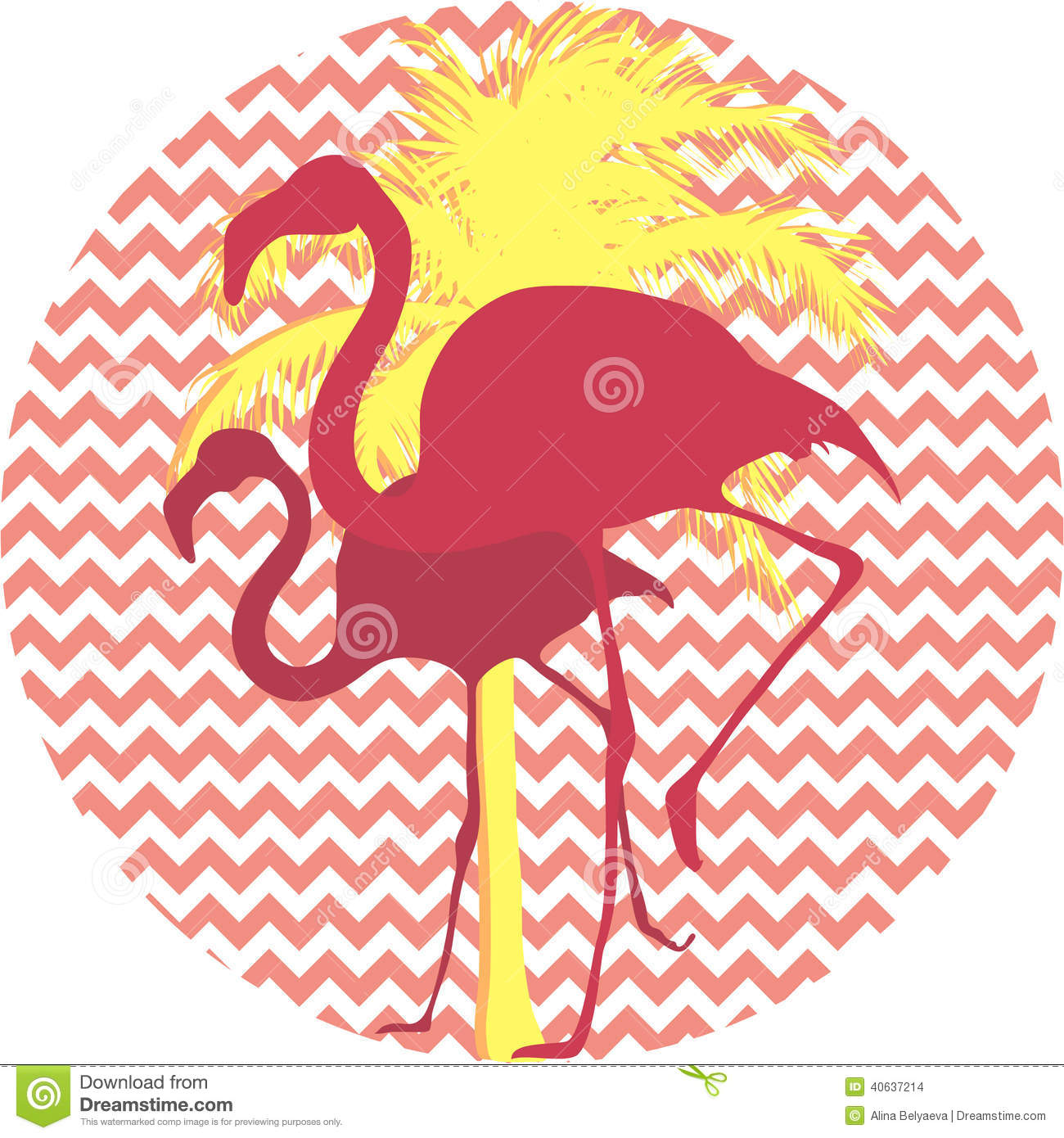 Flamingos And Palm Tree On A Pink Background Stock Vector   Image