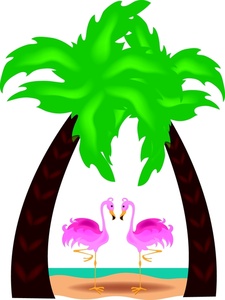 Flamingos Clipart Image   Two Pink Flamingos Standing Under Palm Trees