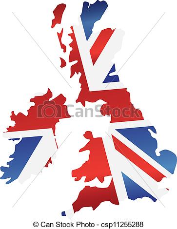 Great Britain Union Jack Flag In Map Silhouette Illustration Clipart