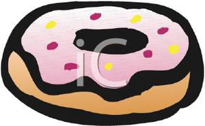 Iced Strawberry Donut With Sprinkles   Royalty Free Clipart Picture