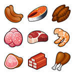 Meat Food Meat Food Icons Set Fish Meat Seal Sticker