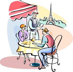 Of A Couple Eating At A French Bistro   Royalty Free Clipart Picture
